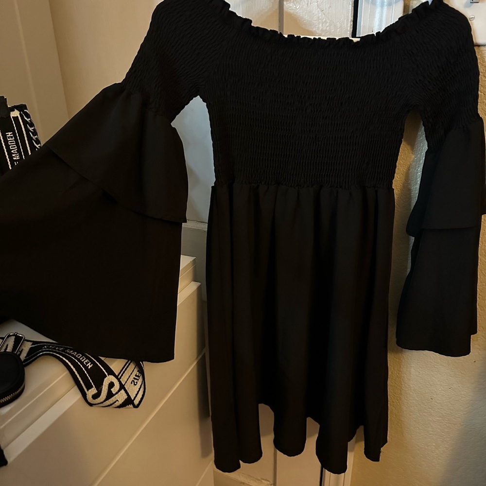 Black Off-Shoulder Bell Sleeve Dress